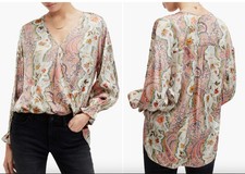 New ALLSAINTS Size 6 US Penny Cascade High Low Top Blouse Paisley Floral Satin picture