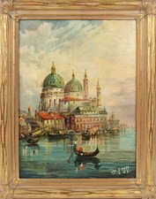 Joseph Sloman (American 1883) The Gondoliers Oil on Canvas Board Venice Italy picture