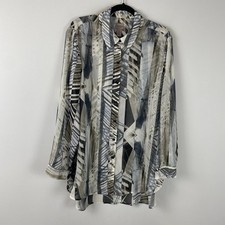 Chicos Easywear Button Up Tunic Shirt Size 3 US XL Hi Low Hem Metallic Stripe picture