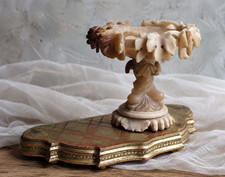 Antique Carved Alabaster Tazza Italian Grand Tour Pedestal Bowl Floral & Leaf picture