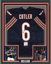 Framed Autographed/Signed Jay Cutler 35x39 Chicago Blue Jersey PSA/DNA COA picture