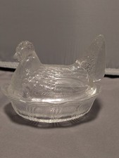 Vintage Fenton Clear Glass Hen On Nest HON Scalloped Edges With Split Tail picture