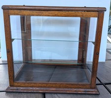 Antique Oak Display Case Countertop Glass Shelf General Store Cabinet Showcase picture