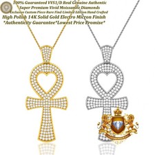 VVS1D 3.59 Ct. Authentic Moissanite Egyptian Ankh Cross Heart Love Charm Pendant picture