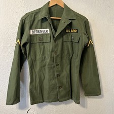 Vtg 1950s Korean War Named OG-107 Shirt Sz S Army Fatigue Green B picture