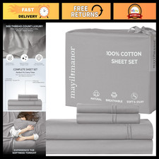 Queen Size 4-Piece Sheet Set, 500 TC Cotton Sateen, Soft Grey Bedding picture