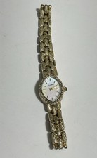 Vintage Ladies 14K Yellow Gold 585 Bulova Watch A2 w/ Diamonds & Mother of Pearl picture