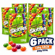 6x Skittles Crazy Sours 136g Bags Sour Fruit Chewy Candy Imported 816g Total picture