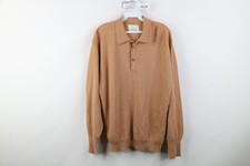 Vtg 60s Streetwear Mens Large Blank Ribbed Knit Collared Long Sleeve Polo USA picture