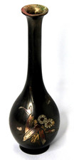ANTIQ Japanese Mixed Metal Bud Vase Meiji Era Inlaid Copper Silver Floral Design picture