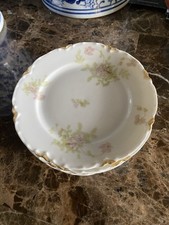 Haviland France Limoges Schleiger Pink Flowers/Gold Trim 6 Bread & Butter Plates picture