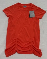 Athleta Small Fastest Track Top Shirt Orange Short Sleeve Ruched Tee Stretch NEW picture