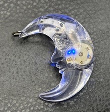 VTG Lucite Moon Face Pendant Brooch Stars Celestial Battery Powered W Lights picture