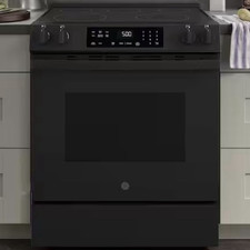 GE 30in Black Slide-In Electric Range Smooth Top Self & Steam Clean 5 Burners picture