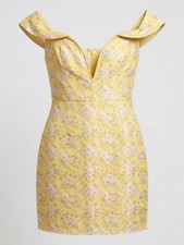 NWT Lulus Favorite Song Yellow Floral Jacquard Off-Shoulder Mini Dress Small picture