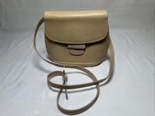 Vintage Talbots Made In Italy Beige Lizard Embossed Leather Saddle Crossbody Bag picture