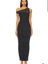 AFRM Black Polka Dot Mesh ruched Maxi Dress size L NwT picture