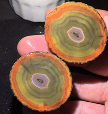1Pair Rare China Natural Warring States Red Agate Geode Quartz Crystal Slices picture