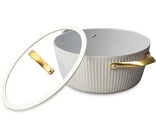 Olla Holandesa 5,5 QT Antiadherente Diseño Estriado Blanco Dorado Fácil Limpieza picture