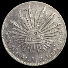 Mexico Second Republic 8 Reales 1891 Do JP Durango Mint  picture
