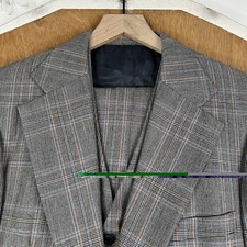 VTG Prince of Wales Suit Mens 40S Gray 2 Button Wool 1960s 3 Piece Pants 32x28 picture