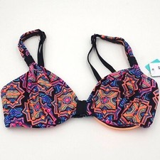 Seafolly Bikini Top Women's US 4 Sun Temple F-Cup Halter Swim Black 4 picture