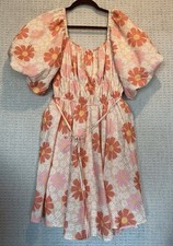 Anthropologie L Mazik Beach Boho Coastal Ballon Sleeve Empire Summer Dress Peach picture