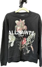 AllSaints London XS Black Floral Graphic Sweatshirt Pullover Crewneck Logo Edgy⁠ picture