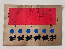 Joan Miró (Handmade) Drawing On old Paper Signed & Stamped Mixed Media, Vtg Art picture