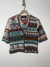 197 Vintage 90s Peruvian Connection Crochet Cardigan Sweater Pima Cotton Organic picture