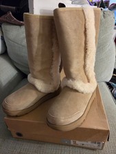 UGG Sunburst Tall Boots Size 7 Sand Suede Sheepskin Winter picture