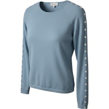 Celine Light Blue Cashmere Blend Button Sleeve Raglan Crewneck Sweater Size M picture