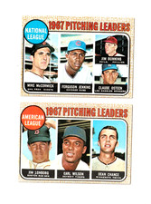 1968 Topps Baseball 1967 NL #9 & AL #10 Pitching Leaders Ex picture