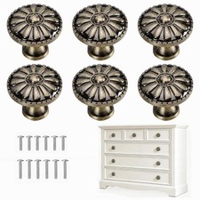 6 Pack Vintage Antique Brass Drawer Knobs, Retro Dresser Hardware, Cabinet Pulls picture