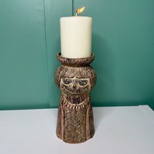 Girl Figure Pillar Candle Holder MCM Danish Scandinavian Studio Pottery Vintage picture