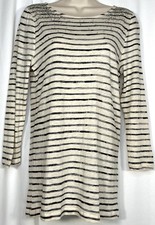 J. Crew Pullover Lightweight Cotton Long Slv Striped Beaded Top Sz Med NWT picture
