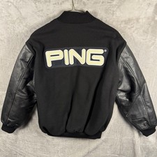 Vintage PING Golf Varsity Jacket XL Stewart Strauss Black Wool Leather Letterman picture