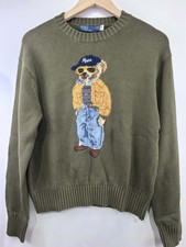Polo Ralph Lauren Polo Bear Cotton Olive GREEN Sweater WOMEN'S L picture