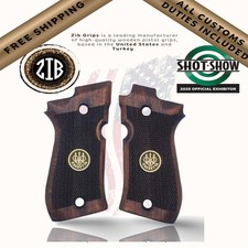 ZIB Grips Beretta 81/84 BB & Fatih 13 Brown Beech Wood Checkered Gold Medallion picture