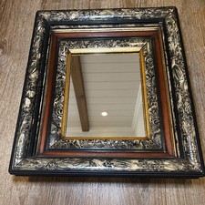 Vintage Eastlake Marbleized Painted Etched Wood Framed Shadow Box Mirror picture