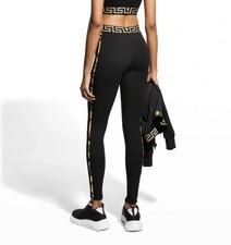 Versace Women’s Black & Gold Greek Key Ankle Leggings Size 2 Regular picture