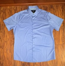 Tom Baine Performance Short Sleeve Dress Shirt Size XL 17-17.5 Blue Slim Fit picture