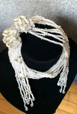 AMAZING VINTAGE SIGNED DE LILLO MULTI STRAND CRYSTAL CHOKER DROP DANGLE NECKLACE picture
