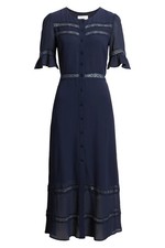 NEW, REFORMATION Woodson Lace Detail Shirtdress in Navy Sz 4 #MD2559 picture