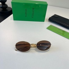 Bottega Veneta Round Oval Sunglasses Gold Frame Solid Brown Lens Vintage Eyewear picture