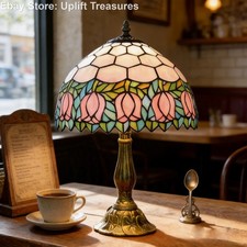 Stunning Pink Tulip Mosaic Glass Tiffany Table Lamp picture