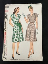 40's Simplicity Sewing Pattern Misses Dress Scalloped Neck 1668 Sz 16 UNCUT B34 picture