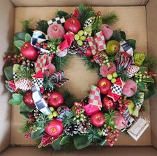 Mackenzie Childs Wreath Courtly  Christmas Fruit Pinecone Ribbon 15