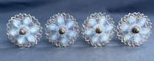 4 Antique Sandwich Glass Curtain Tiebacks Opalescent Flower including Hardware picture