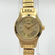 Timex Women's Watch 20mm Gold Tone Stretch Band Round New Battery SMALL 6